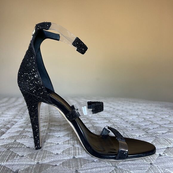Tamara Mellon Frontline Black Glitter Crystal Heeled Sandals US 7 EU 37.5 Formal - Picture 3 of 16